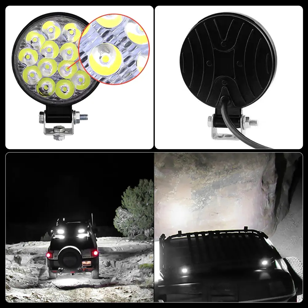 Circular Spotlight 12-24V General 42W Bright Model 12 Bright LED Screws Fixed White Light Lighting System Lights Accessories