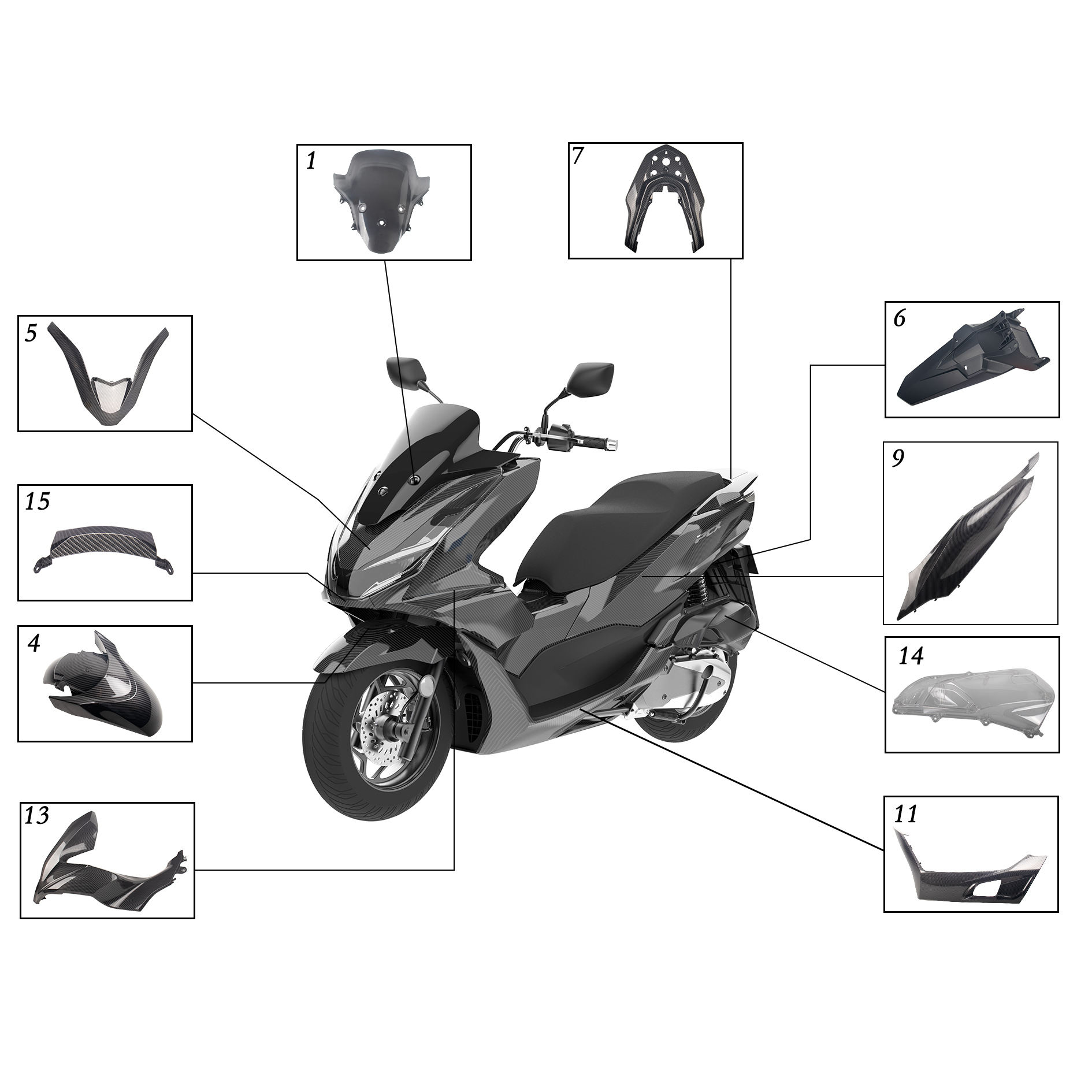 Motorcycle Parts Carbon Fiber Fairing Kit Plastic Body Parts For Honda 2021 PCX160 2018 PCX155