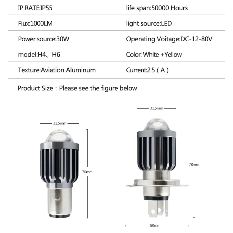 1.25 Inch Waterproof Dustproof Shockproof Mini Spotlight Led Mini Motorcycle Driving Light H4 H6 Dual Color Headlight Bulbs