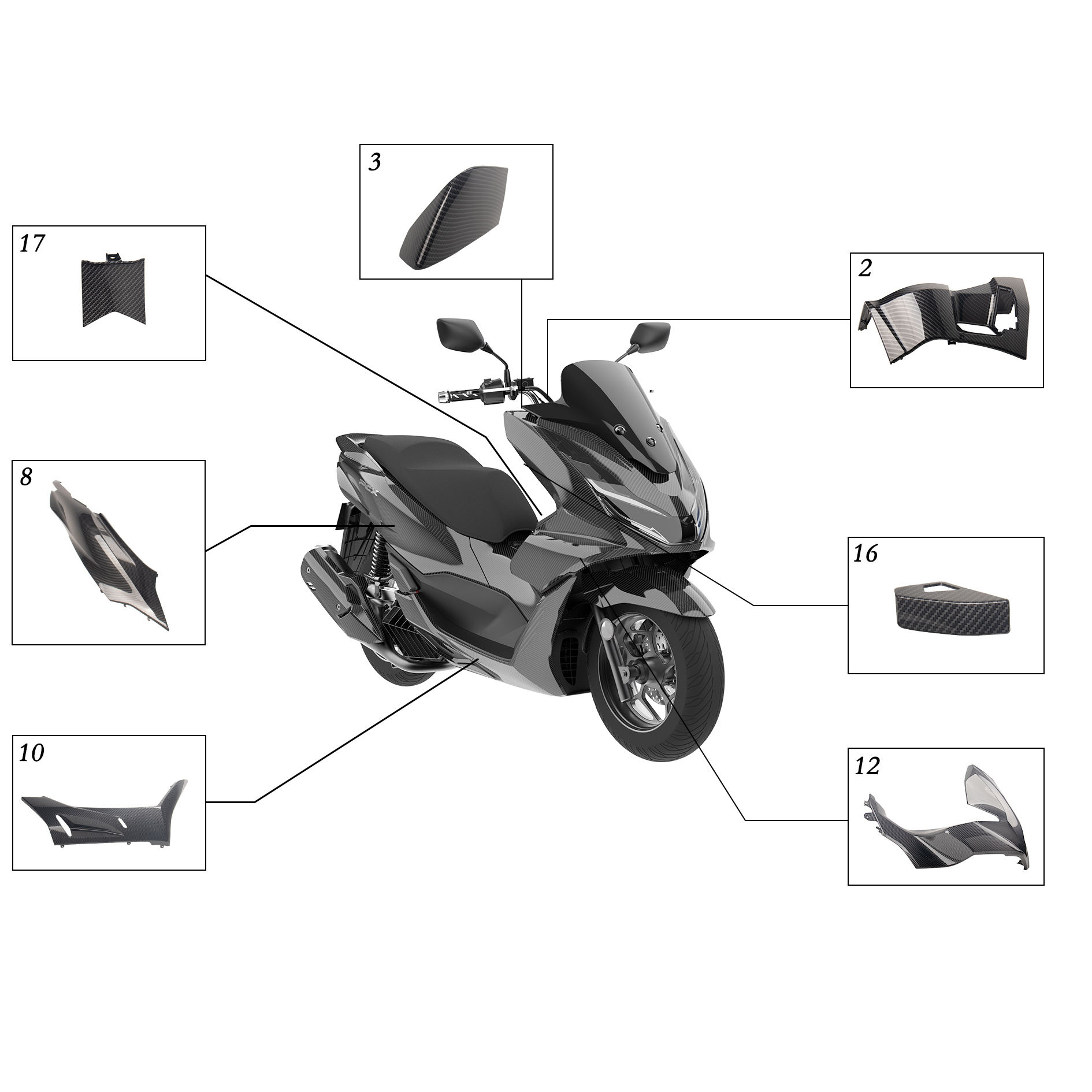 Motorcycle Parts Carbon Fiber Fairing Kit Plastic Body Parts For Honda 2021 PCX160 2018 PCX155