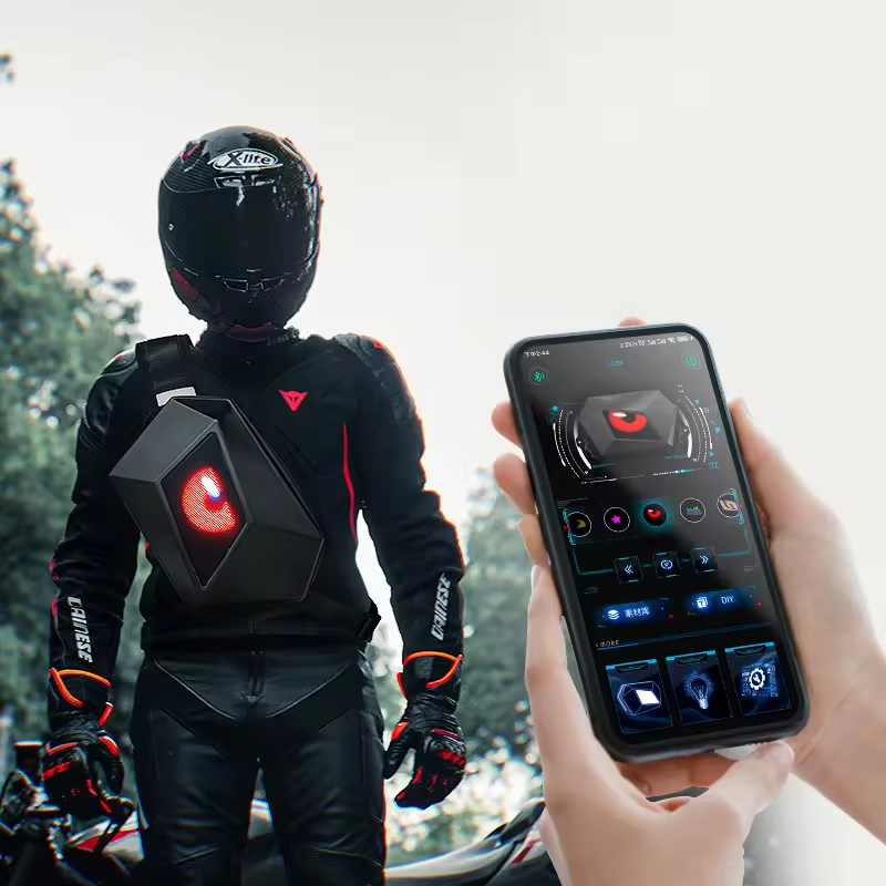 Unisex Devil's Eye ABS LED Screen Shoulder Bag Fashion Motorbike Riding Backpack USB Access Smart App Control Zipper Motorcycle