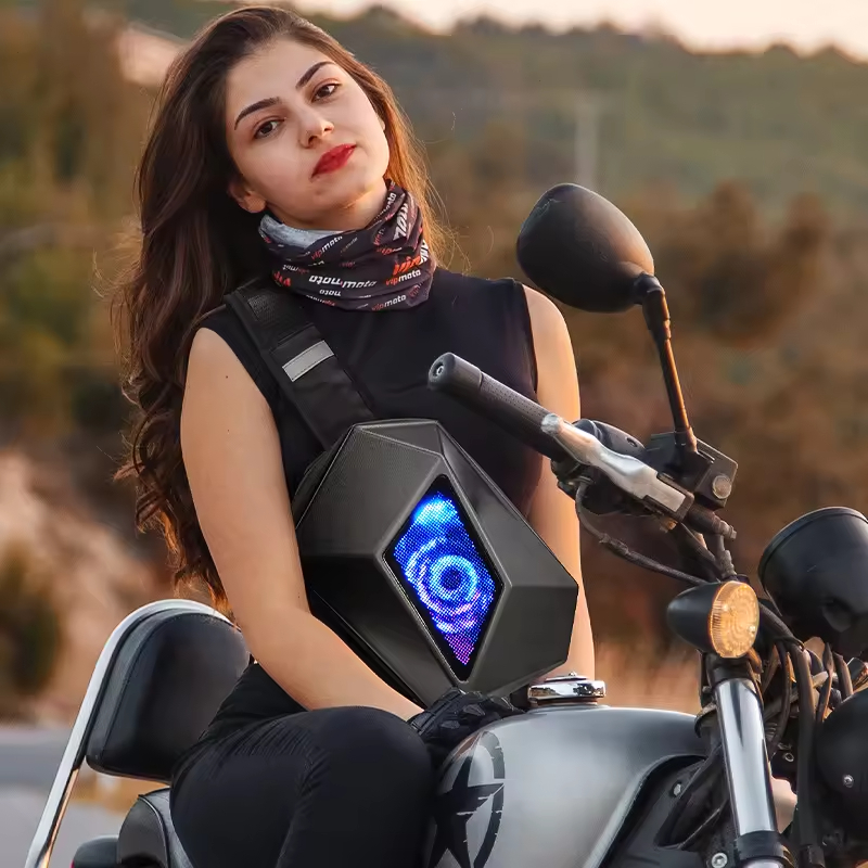 Unisex Devil's Eye ABS LED Screen Shoulder Bag Fashion Motorbike Riding Backpack USB Access Smart App Control Zipper Motorcycle