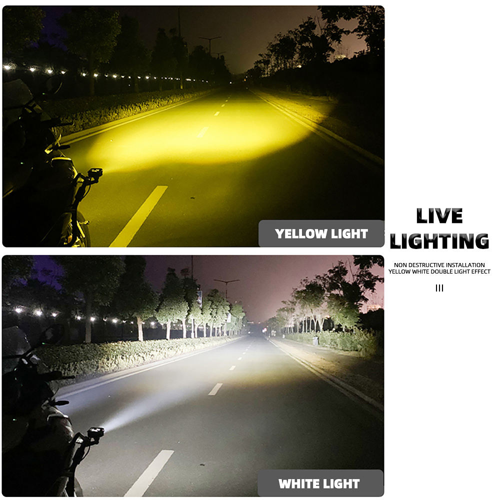 Dual Color 12v Fog Spotlights Auxiliary Headlights Motorcycle Led Universal Accessories Motorbike Spare Parts